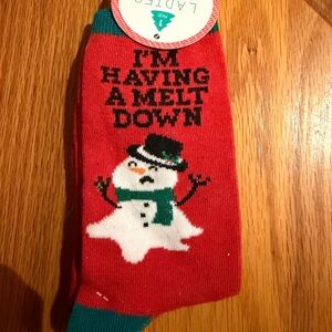Red Holiday Crew Sock with Melting Snowman Graphic